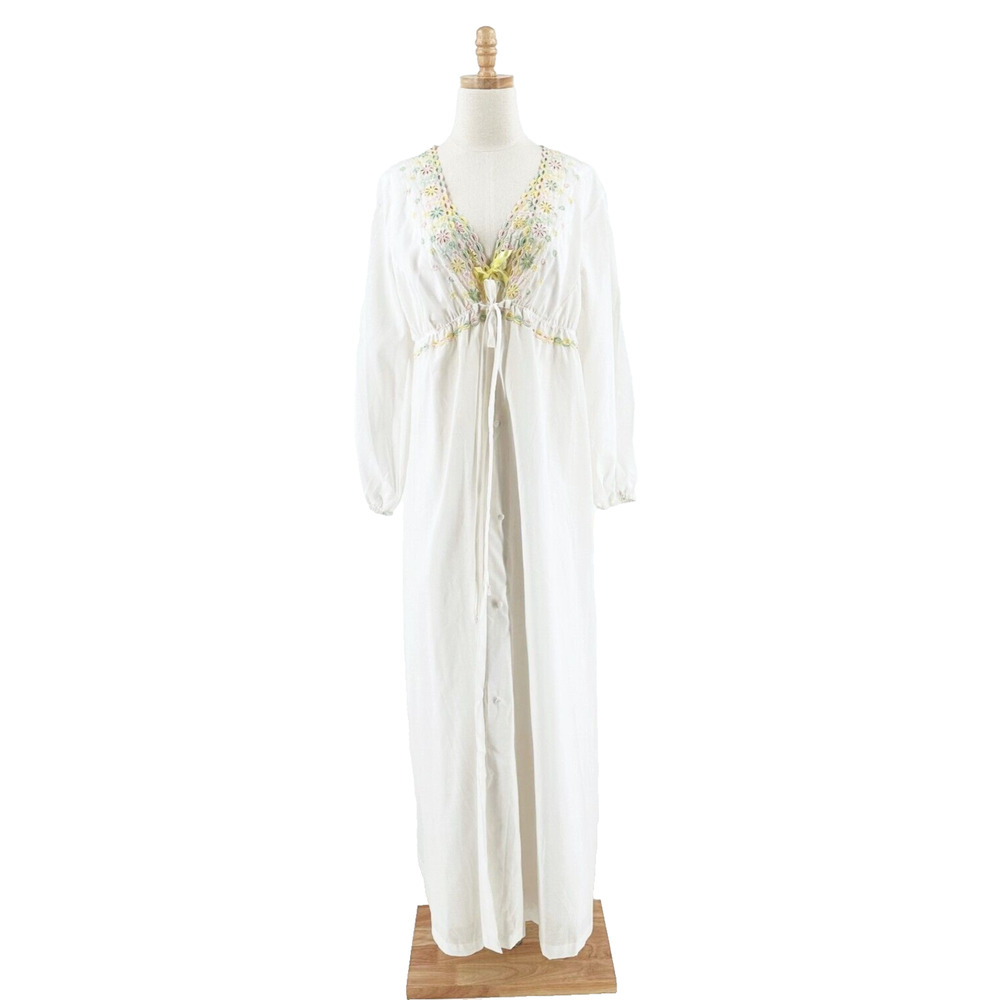 VTG 70s JCPenney Peignoir Set M/L Embroidered Lace Romantic Cottage Prairie Boho